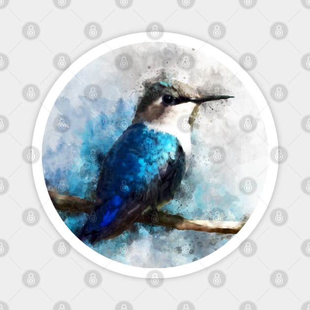 Dramabite Watercolor humming bird artsy artistic painting wildlife Magnet by dramabite